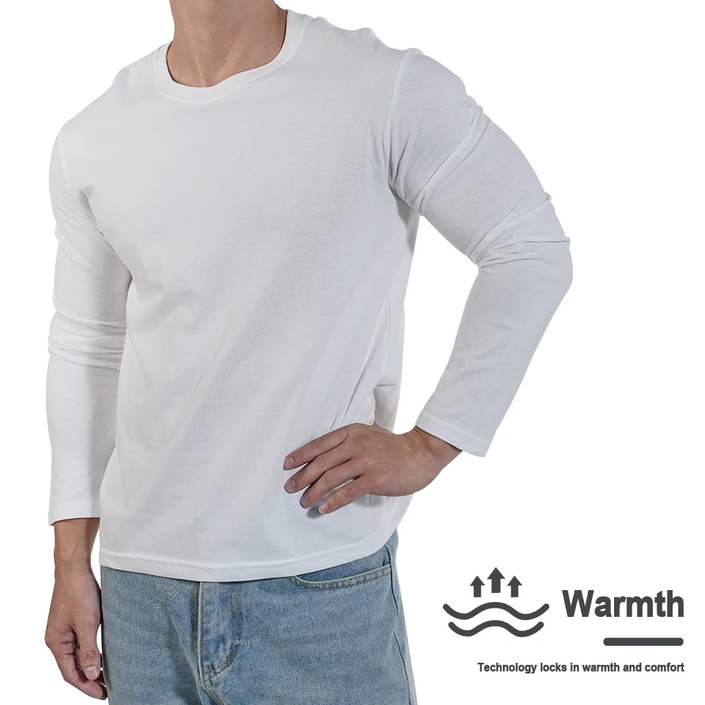 100%Cotton Mens Undershirts Black White Crew Round Neck Tees Male Workout Sports Base Layer Tops Clothing Man Long Sleeve TShirt