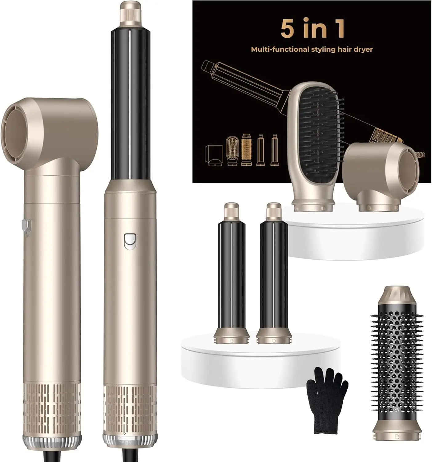 

5-in-1 Hair Dryer Brush Set: Ionic Styler for Straightening, Curling, Drying & Smoothing