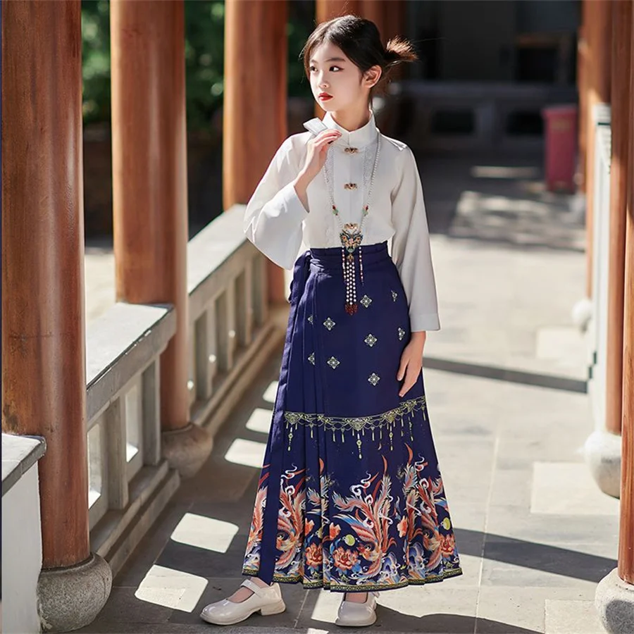 Horse Face Skirt Girls Suit Chinese Style Daily Children Hanfu Ancient Dress Skirt For Baby Girl Summer Thin Tang Suit