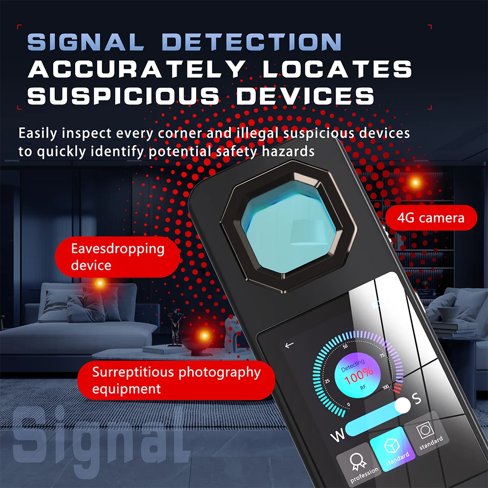AI Bug Camera Detector Portable RF Signal Scanner Magnetic GPS Tracker Detector Anti Eavesdropping Device for Travel Business