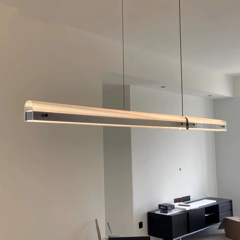 Minimalist Black Linear Pendant Lights for Dining Room Smoky Gray Modern Long Glass Chandelier above Dining Table Kitchen Island