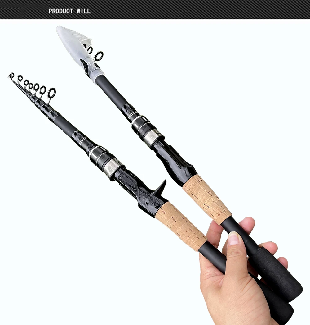 Teleskop Köder Stange 1,5 M 1,8 M 2,1 M 2,4 M Carbon Spinnrute Baitcasting Angelrute 8g-25g Holzgriff Casting Angelgerät – Detail 13