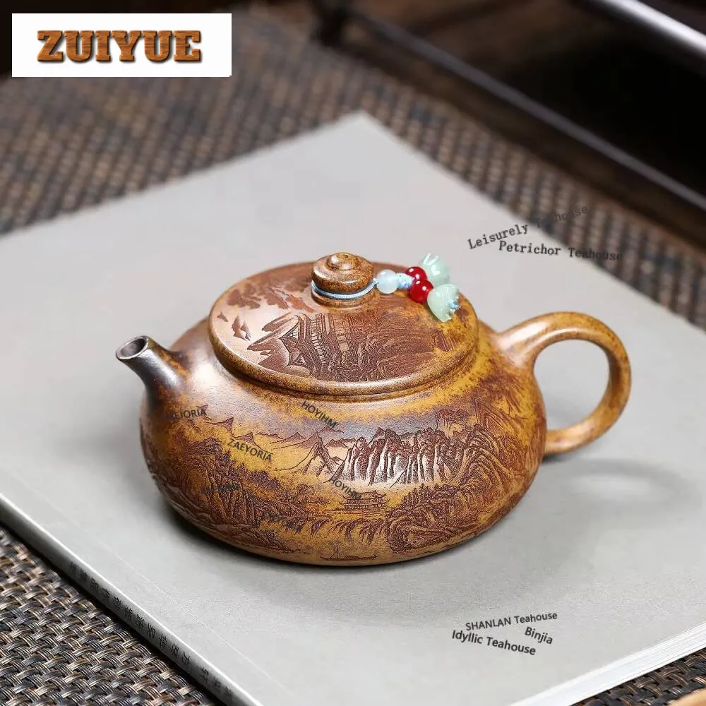270ml Creative Yixing Purple Clay Teapots Handmade Cold River Pot Raw Ore Dragon Bone Gold Sand Mud Kettle Zisha Teaset Supplies