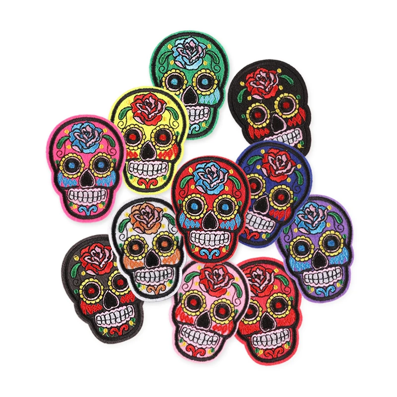 11 Stück / Menge Totenkopf-Aufnäher zum Aufbügeln für Kleidung, bestickte Jacke, Streifenpapier, Bulk Sew Diy Nas Vendki Thermocollant Rock Mochila – Detail 6