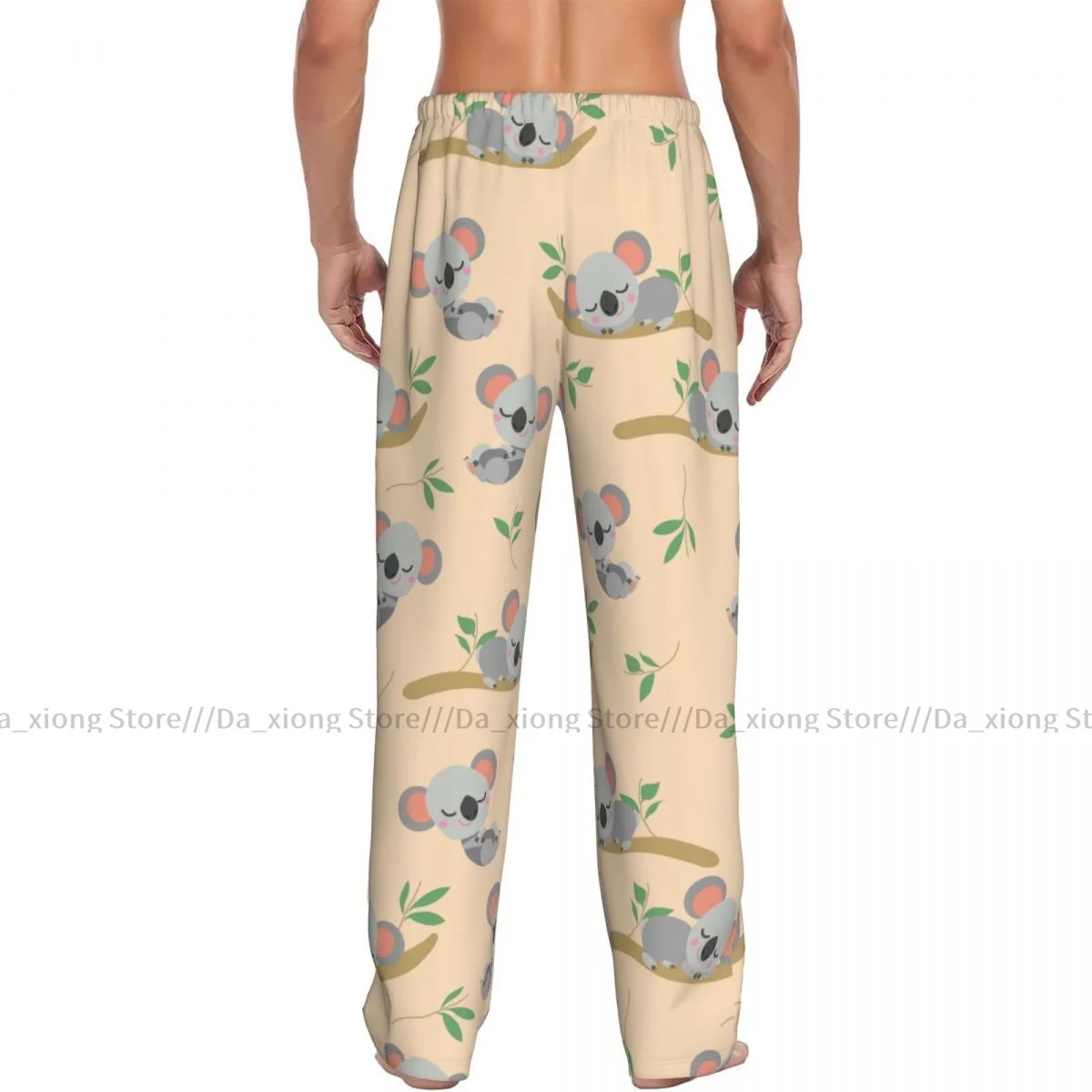 Pijama casual masculino calça longa, cintura elástica solta, coala dormindo urso em eucalipto aconchegante pijamas, calças de lounge em casa