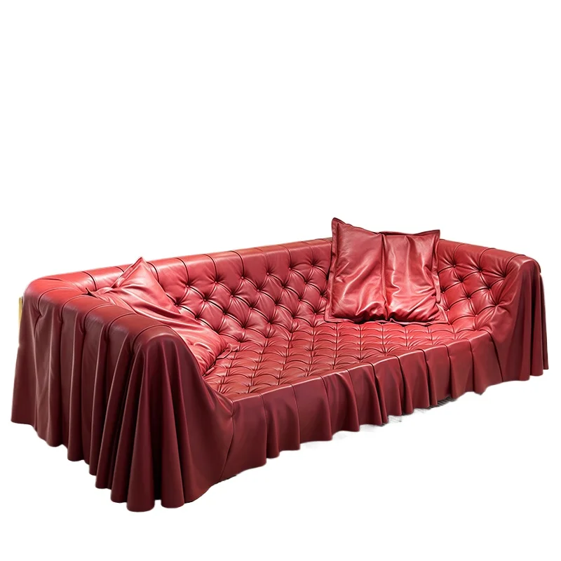 

Luxury retro leather wooden double sofa living room apartment lobby art hall furniture