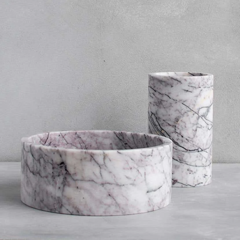 Europe Style Eco-friendly Marble Wine Cooler Bucket and Holder with White Lilac Finish for Party Use