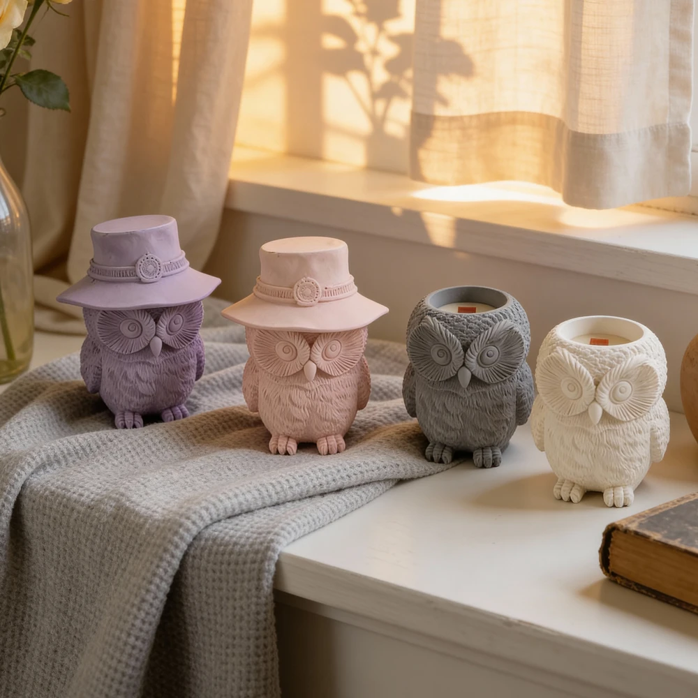 

Owl Candle Jar Concrete Silicone Mold Owl Candle Holder Mold Owl Wax Melt Burner Plaster Storage Silicone Mould