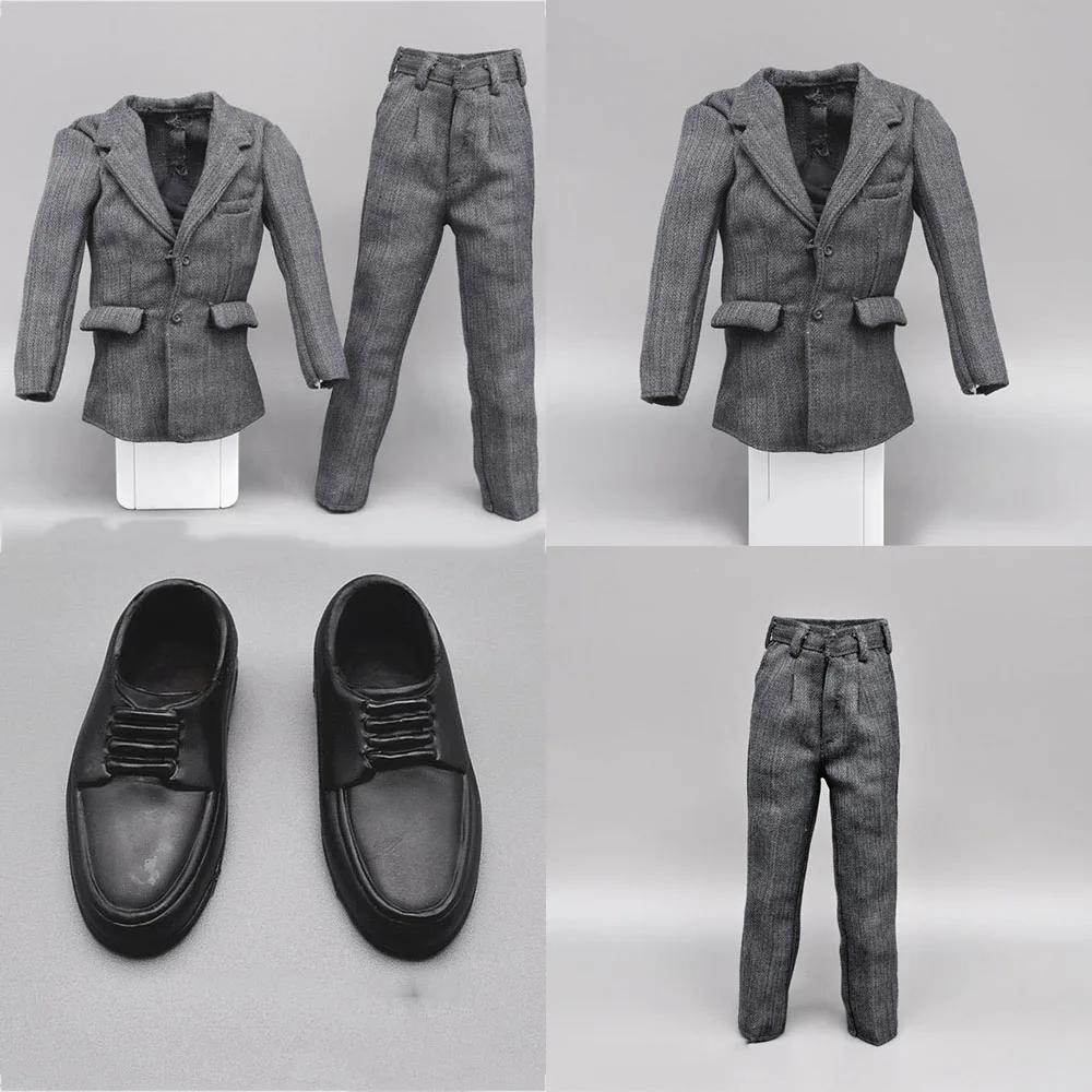 DML 1/6 Scale Soldier Grey Agent Suit Business Casual Jacket Pants Shoes White Shirt for 12 Inch Action Figure Model Toy