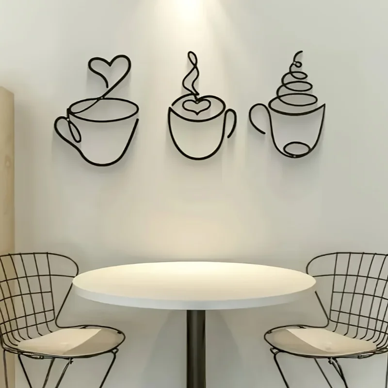 1/3pcs Creative Coffee Wall Hangings 2D-Flat Statue Ins Style Metal Art Crafts for Home Restaurant Cafe Background Decorations