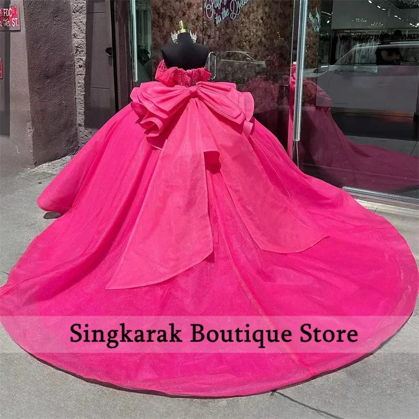 Red Quinceanera Dresses With Bow Sweet 16 Dress Appliques Crystal Pearls Beads Birthday Party Gowns Vestido De 15 Customized