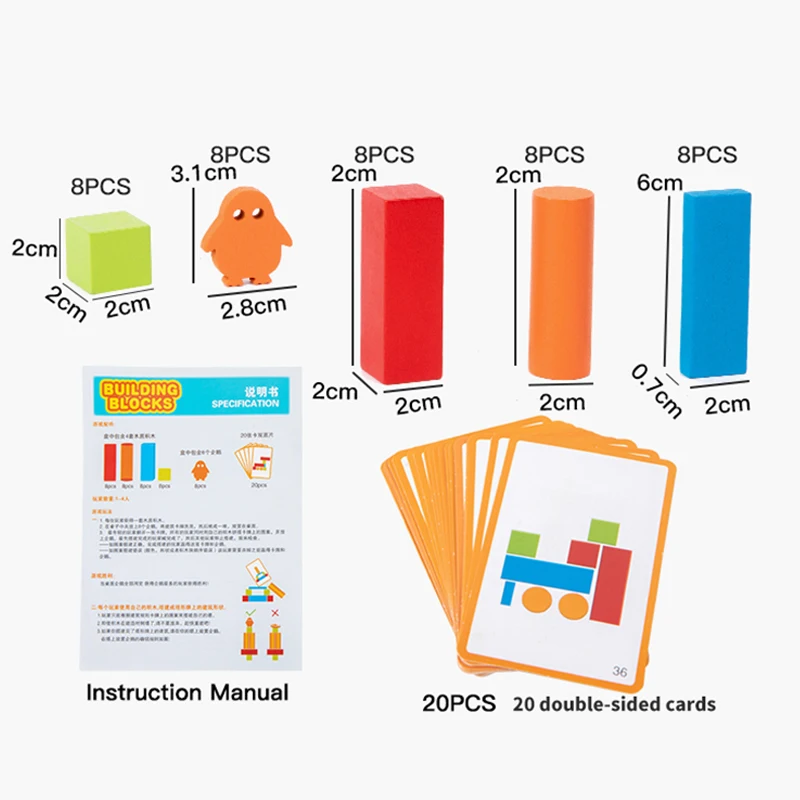 Conjunto de blocos de construção de pinguim de madeira, blocos de empilhamento, criação de jogo de pilha, brinquedos de classificação, formato de cor para crianças em sala de aula escolar