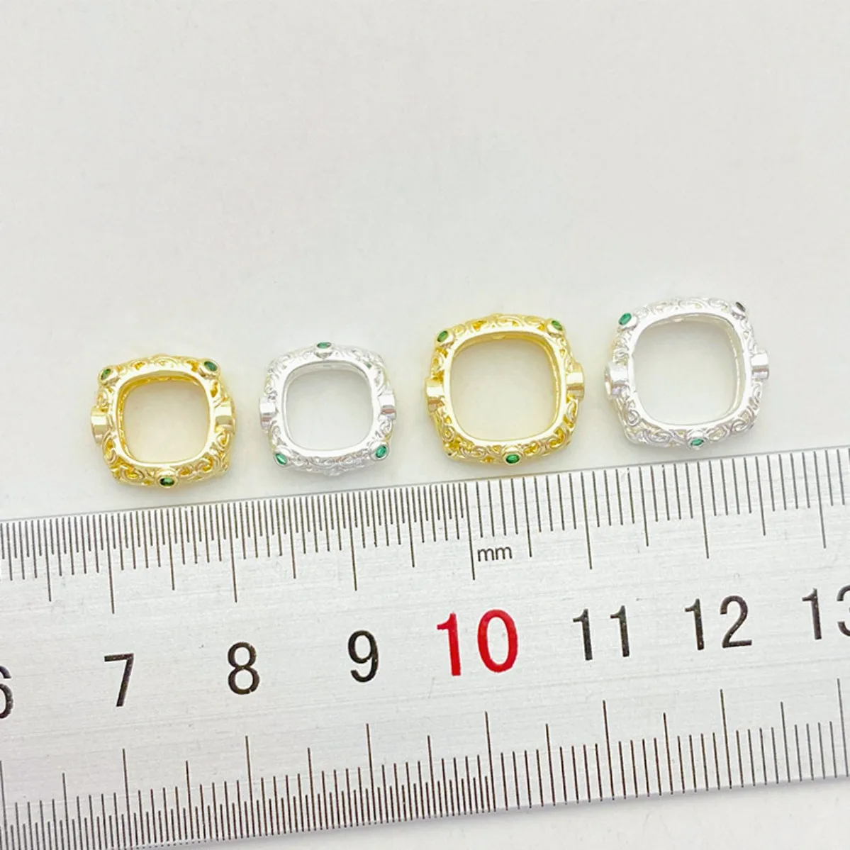 14K Gold Plated Color Retention Green Zircon Square Bezel Bead Frame DIY Bracelet Necklace Jewelry Making Supplies
