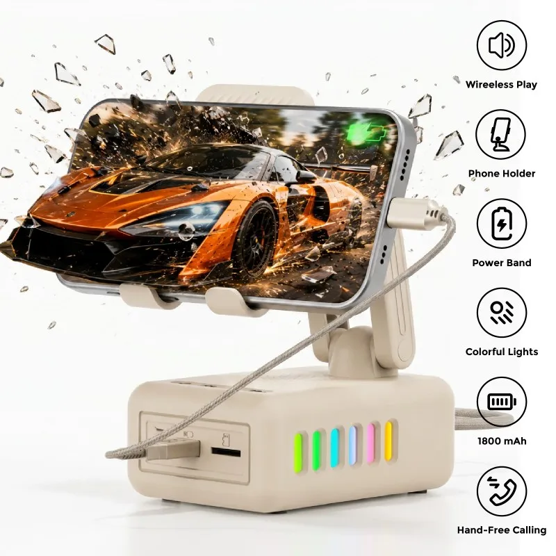 NewRixing 6W Kabellose Lautsprecher mit Telefonhalter, mobiler Powerbank, TWS, USB, TF, RGB-Beleuchtung, eingebautem Mikrofon, Freisprechfunktion. – Detail 9