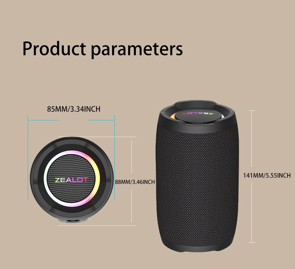 ZEALOT-S49 Tragbarer Bluetooth-Lautsprecher 360° Stereo-Sound 20W IPX6 Wasserdicht Kabelloser Bluetooth 5.2 Outdoor-Lautsprecher – Detail 1