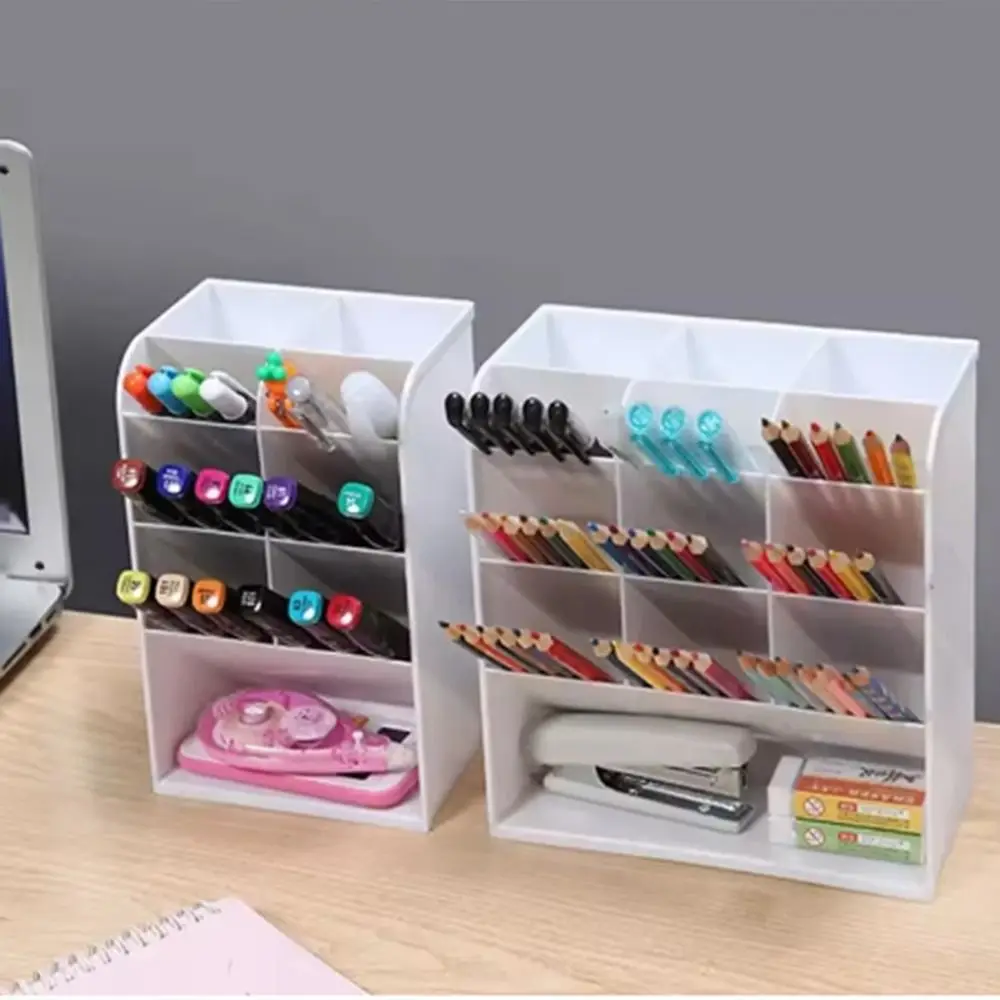9/13 Grids Desktop Storage Box Oblique Insertion Solid Color Oblique Pen Holder Large Capacity Space-saving Stationery Organizer