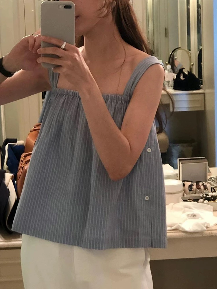 

Miss Candy Loose Fit Striped Belted Tank Top Women's Commute Sle Boting Vest Spring Season Regular Length