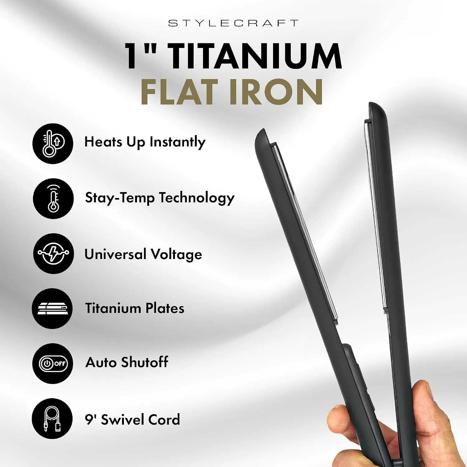 Professional 1-Inch Titanium Flat Iron Hair Straightener with Constant Heat Technology