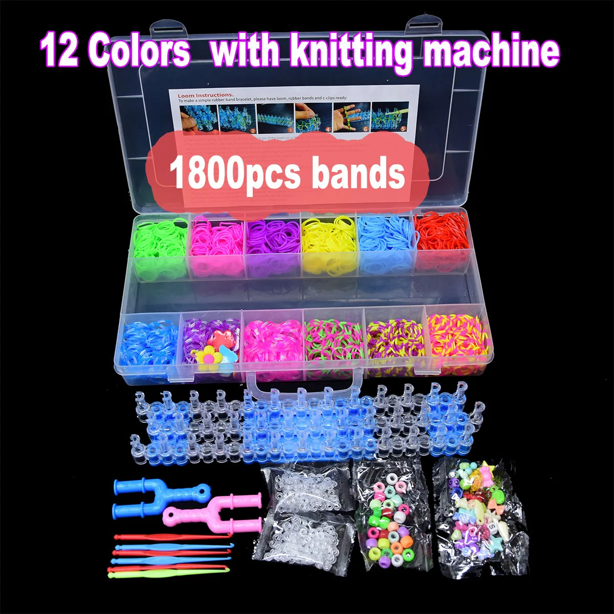 1800pcs Elastic Rubber Loom Bands DIY Tool Set Box Weave Bracelet Handicraft Girl Gift Children Kids Toys for Teenage 8 10 Years