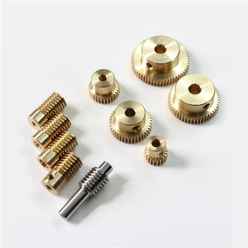 0.5 Modulus Brass Metal Worm Speed Reducer with 60 Teeth Worm Wheel 5mm Bore Gear Shaft