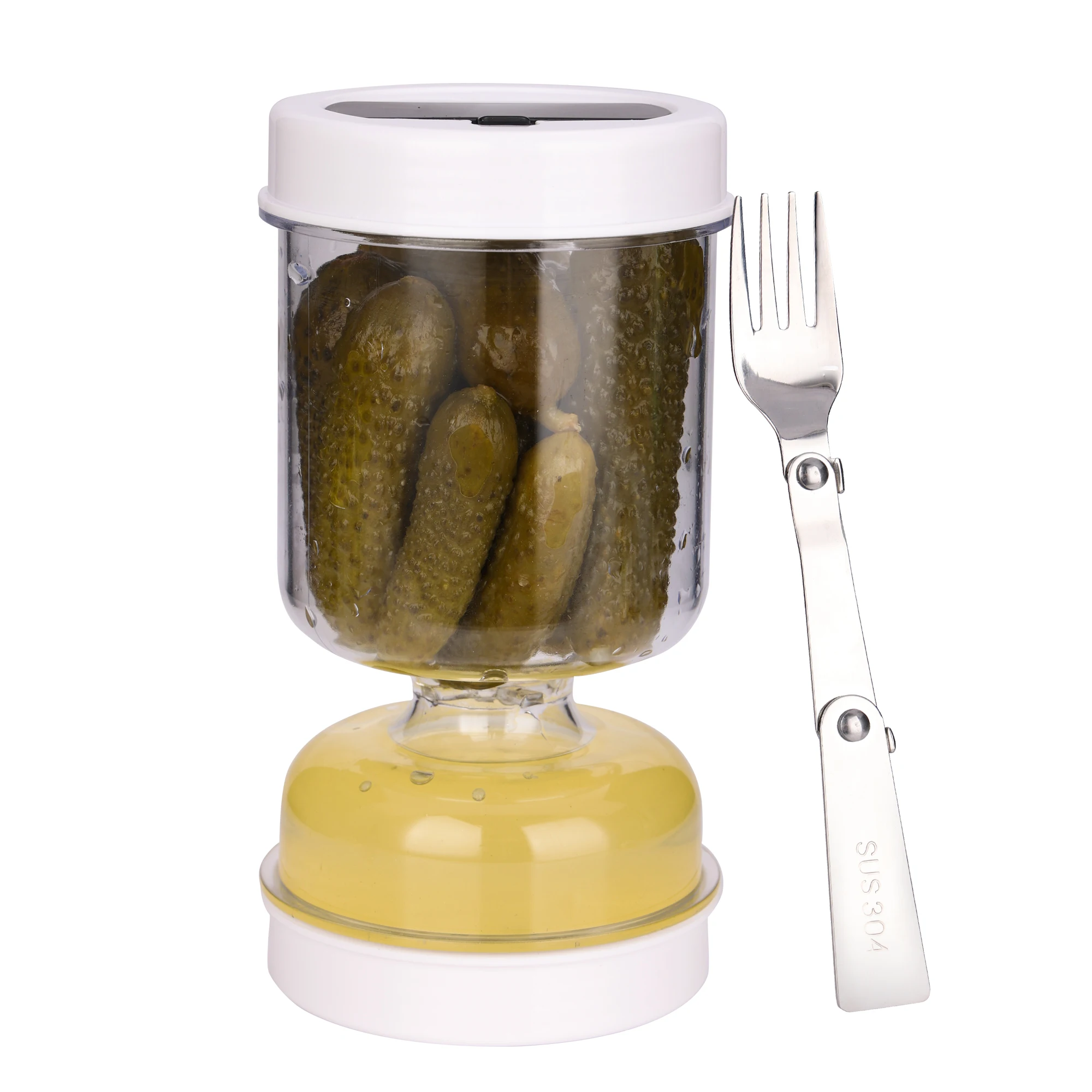 

Pickles Jar With Forks Dry and Wet Dispenser Pickle and Olives Hourglass Jar Cucumber Container for Kitchen Juice Separator Tool