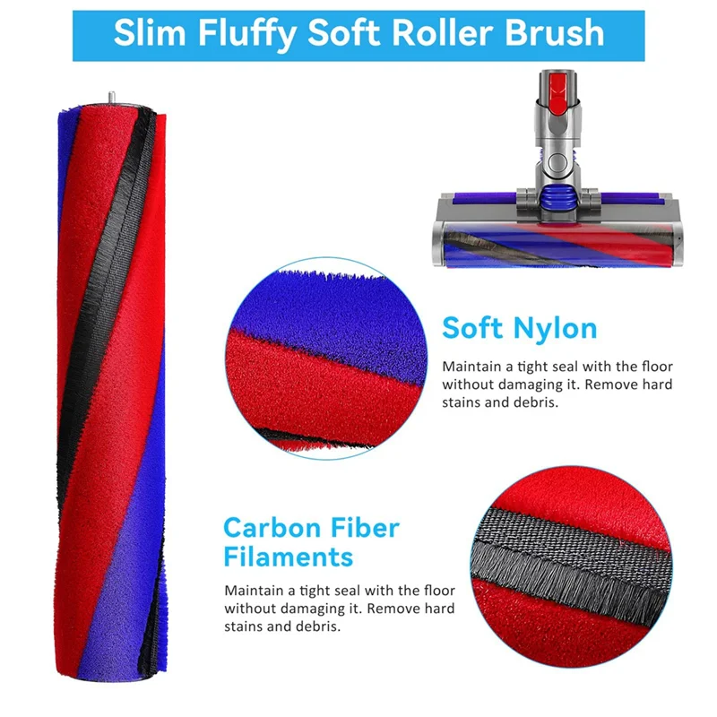 Suku Cadang Pengganti Sikat Rol Lembut untuk Dyson V8 Slim V10 Slim V12 Detect Slim V15 Detect Slim Cordless Vacuum Attachments -A-A5