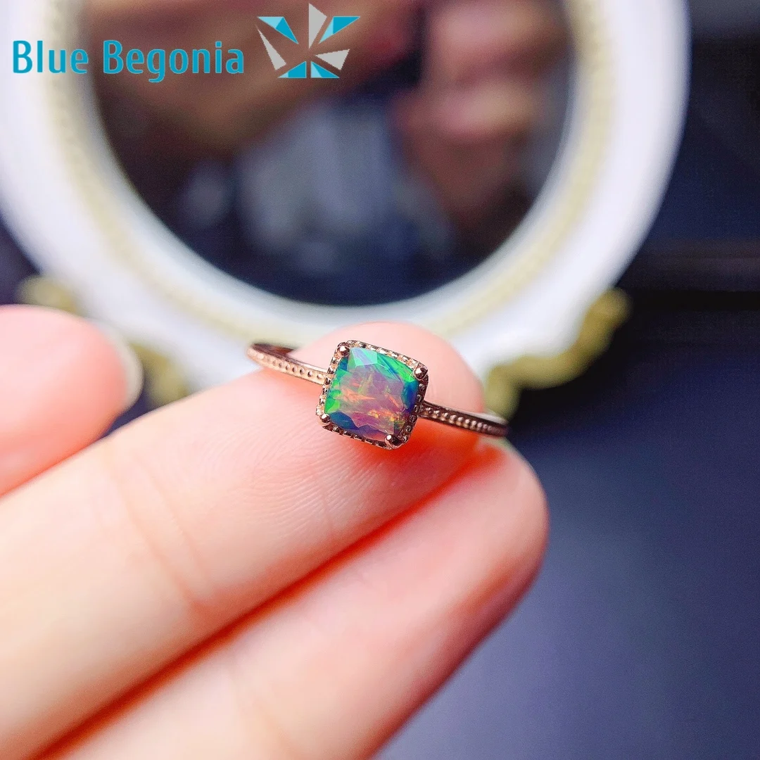 5*5MM Natural Australia Opal Ring 925 Sterling Silver Big Gemstone Jewelry for Women Wedding Engagement Gift