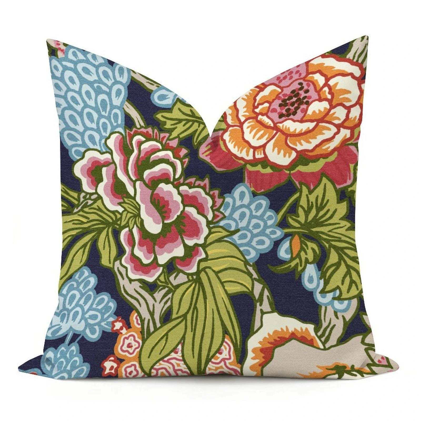 1pc Chinoiserie Peony Floral Cushion Cover, Maximalist Throw Pillow, Eclectic Folk Art, Summer Home Deco