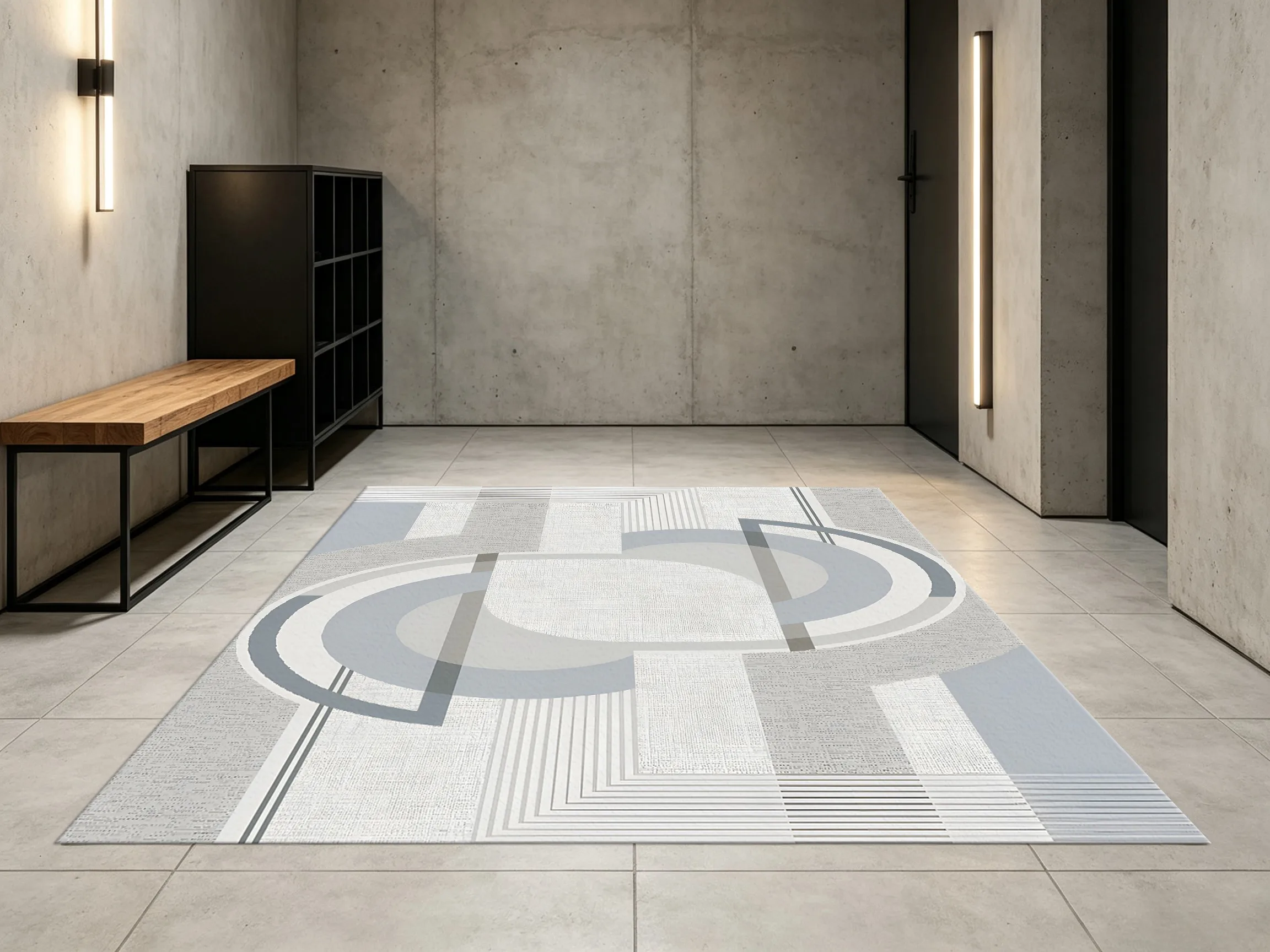 Abstract Gray Geometric Curves Velvet Rug, Modern Minimalist Decor for Living Room Coffee Table & Bedside