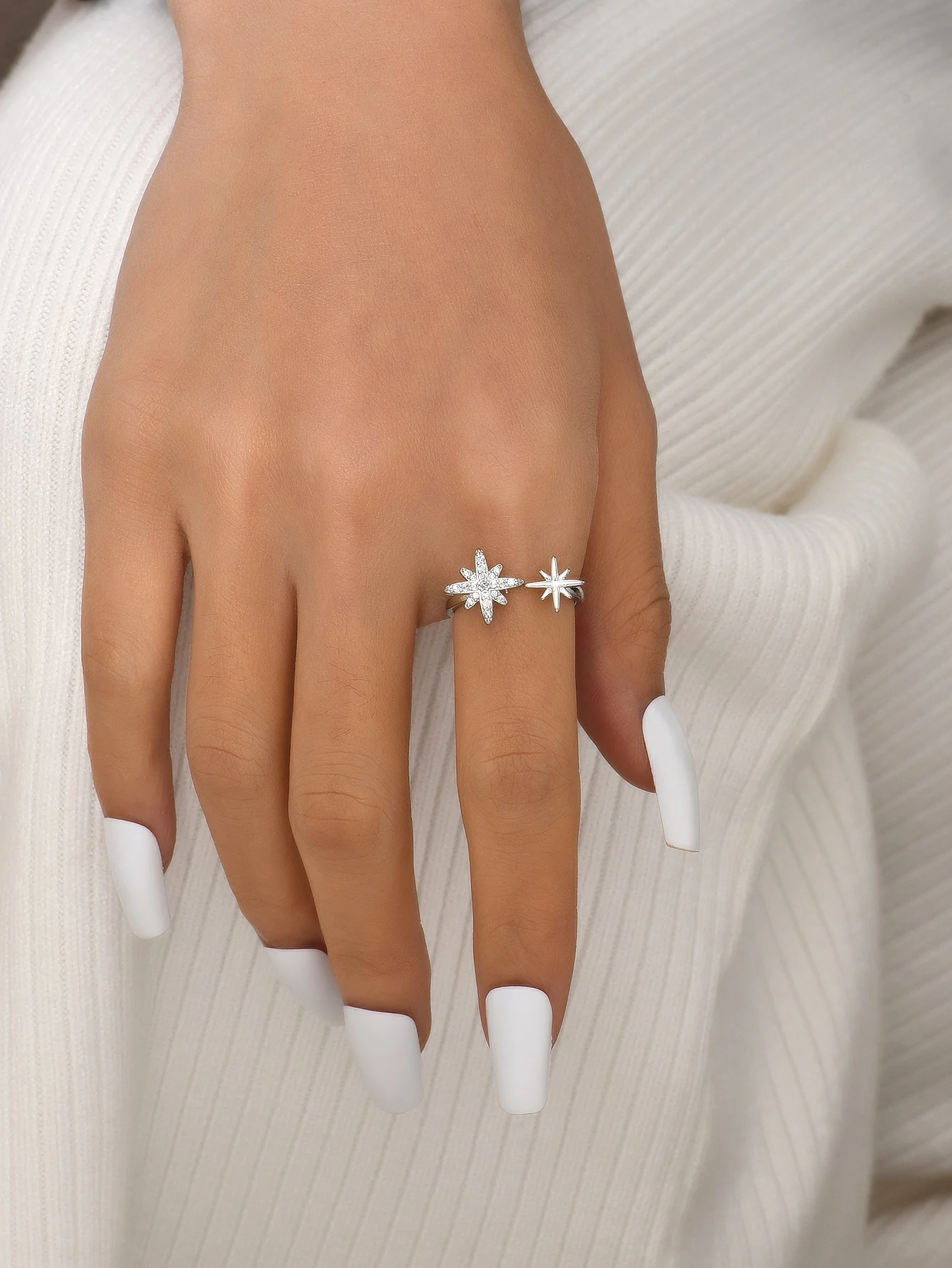 New arrivals Octagonal Star Multipoint Star Open Ring - White K Exquisite and Unique Jewelry Gift for ladies