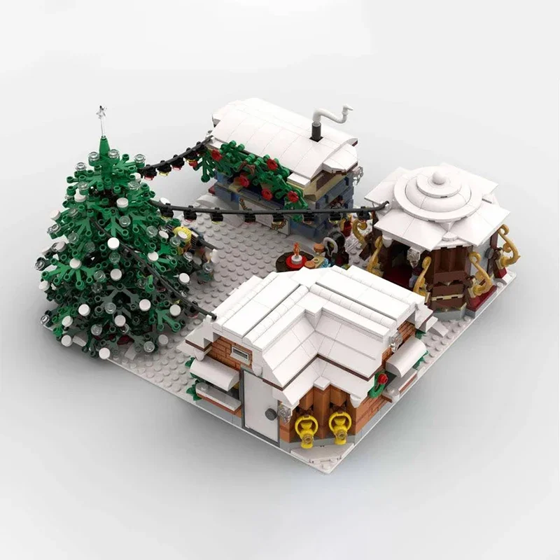 1302 Uds. Bloques de construcción MOC juguete educativo pueblo de invierno mercado de Navidad regalo creativo para niños cumpleaños proyecto DIY