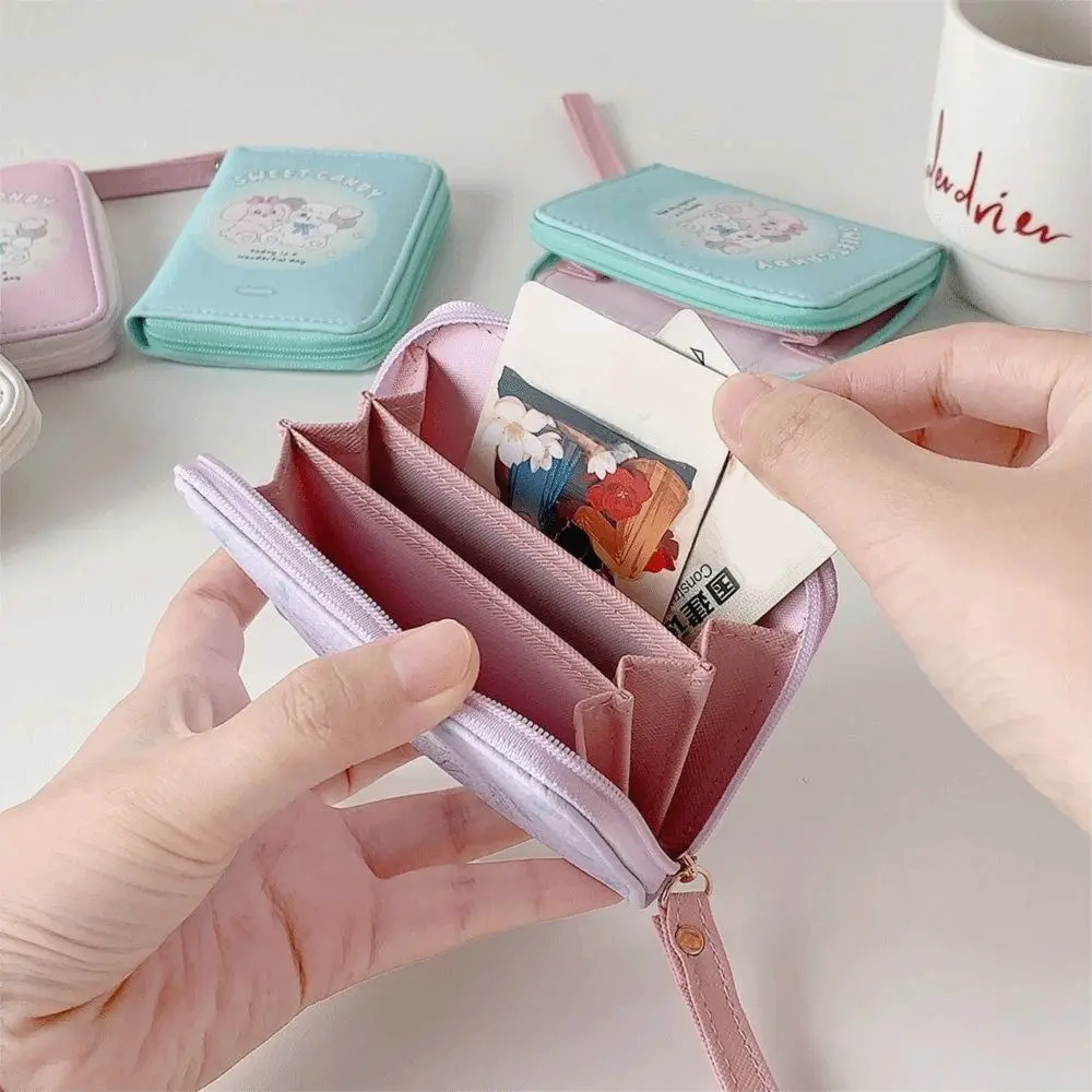 Uroczy portfelik na monety z ekoskóry z motywem kreskówkowym, składany na 3 części, mini portfel, uroczy etui na karty z kotem dla dziewczyn