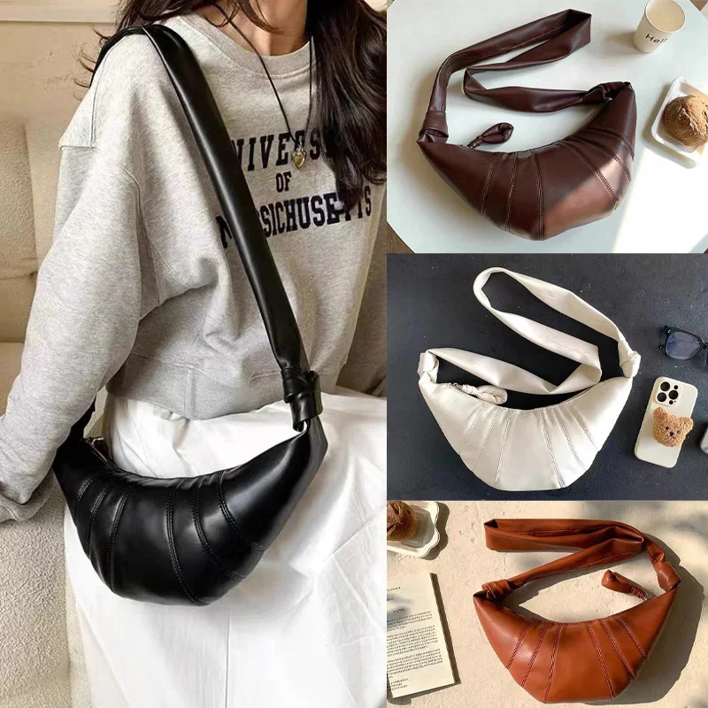 

Croissant Bag For Women Genuine Leather New Fashion Vintage Classic Crossbody Dumpling Bag Ladies Waist Bag Trend Shoulder Bags