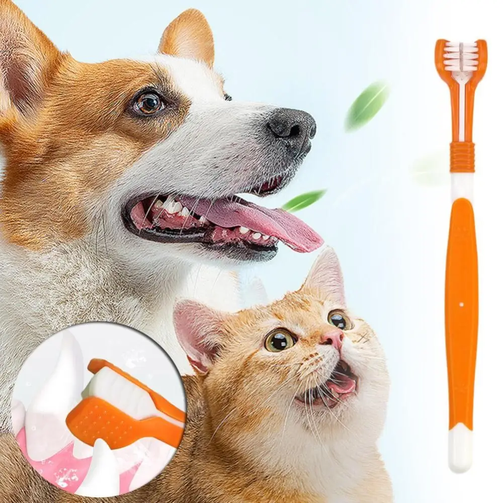 Nylon Pet Three-head Toothbrush New Plastic Three-head Pet Toothbrush Small Dog Soft Bristle Toothbrush Pet Cleaning Toothbrush