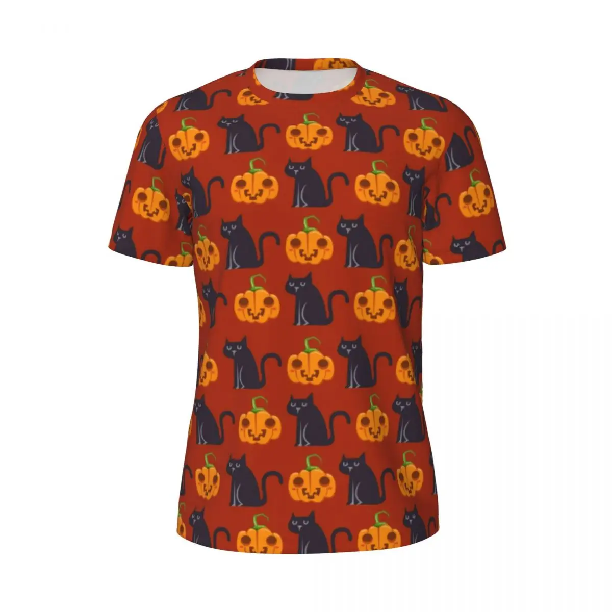 Gym T Shirt For Male Halloween Cats T Shirts Trendy Cool Cute Pumpkins Print Summer Tees O Neck Awesome Custom Tops Plus Size