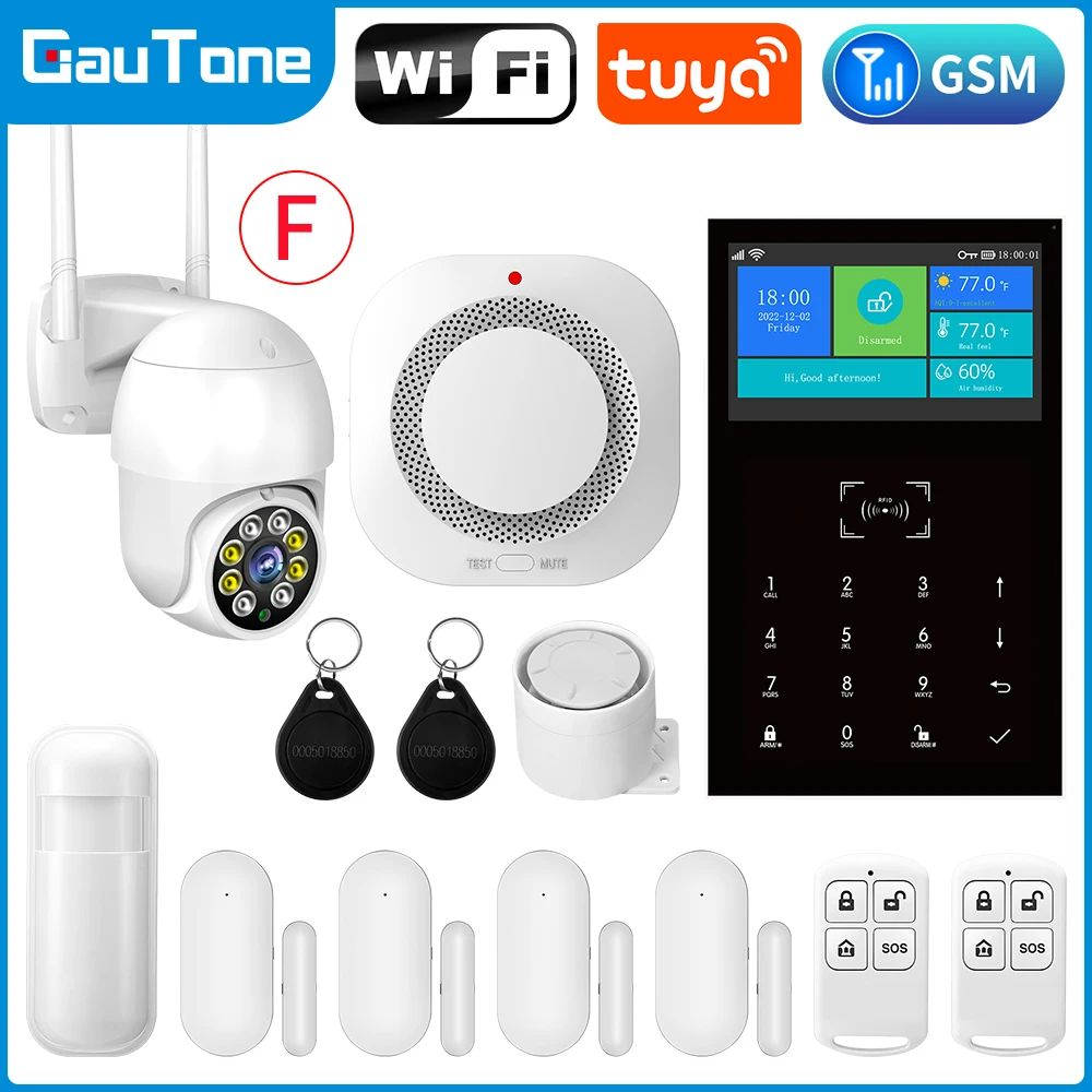 

GauTone PG109 4.3inch Burglar Security Wifi GSM Alarm Systems for Home Support Tuya Smart App Control with Temperature Display