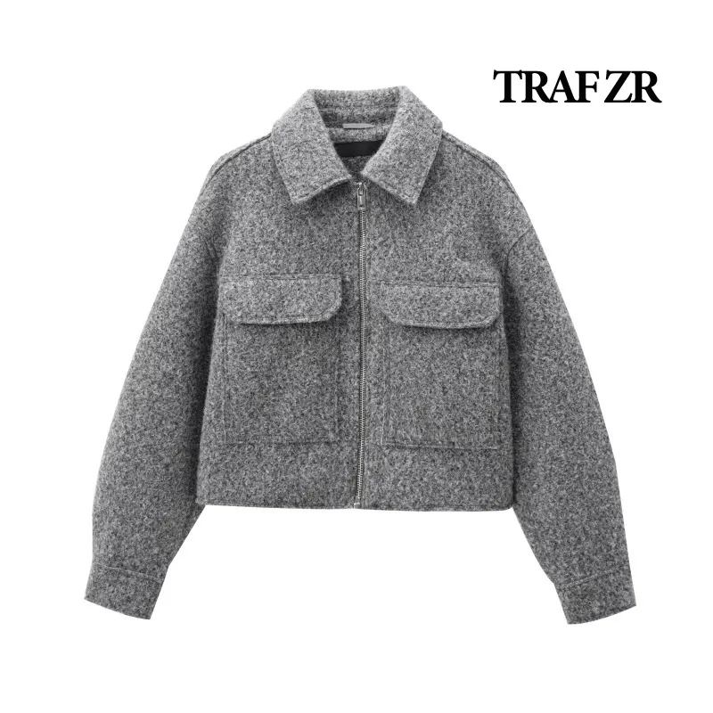 TRAF ZR Lady Jackets Elegant and Pretty Women\'s Coats Ladies Fashion Solid Woolen Jacket Women\'s Autumn Coat New in Coats