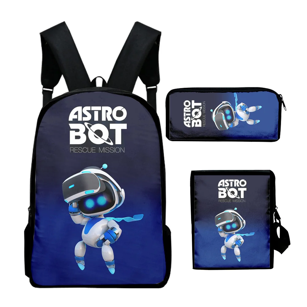 Cartoon Novelty Cool astro bot 3D Printed 3pcs/Set School Bags Laptop Daypack Backpack Inclined shoulder bag Pencil Case