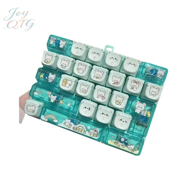 26Key Bear Printed Decompression Keyboard Keychain Cute Cartoon Clicker Toy Portable Pendant For Backpack Mobile Phone Car Key
