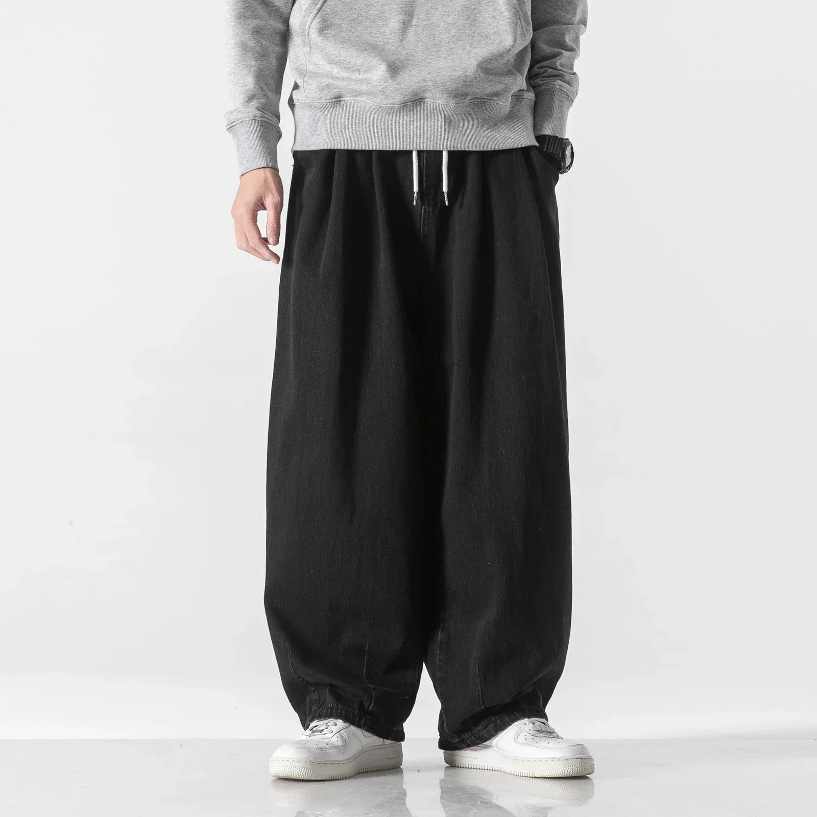 

2026 весна осень мужские свободные джинсовые брюки мужские винтажные джинсы с эластичной резинкой на талии брюки мужские хип-хоп хлопковые широкие брюки