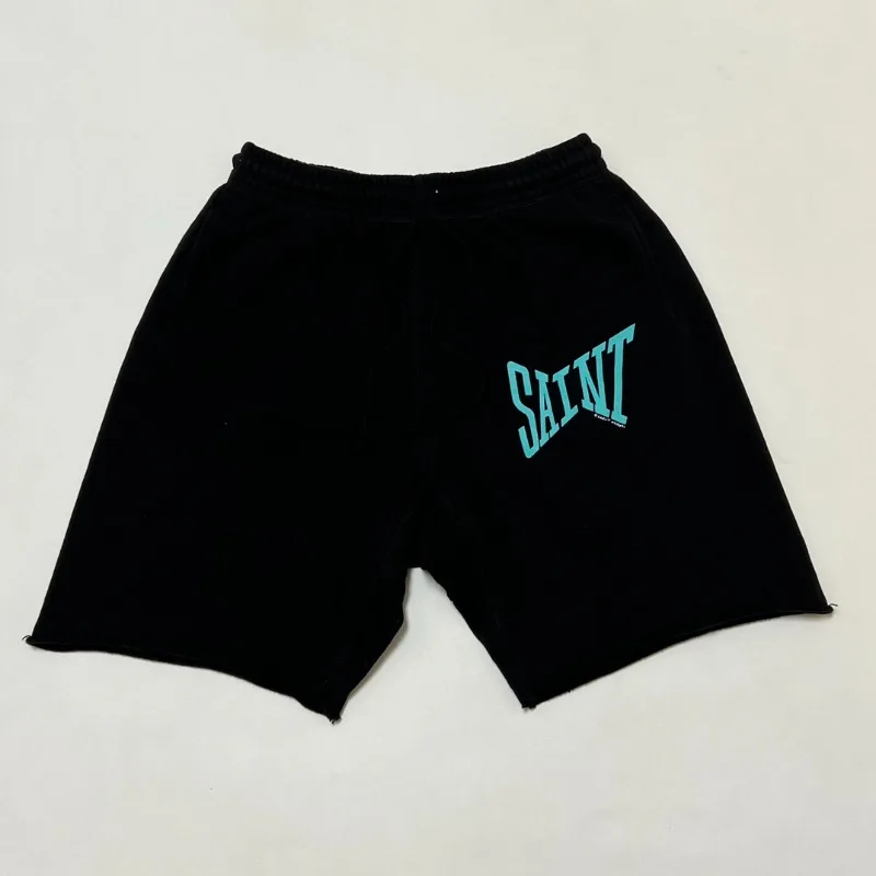 Oversized Saint Michael Pure Cotton Shorts Men Women 1:1 Best Quality Printing SAINT Logo Basic Shorts Washed Black Pants