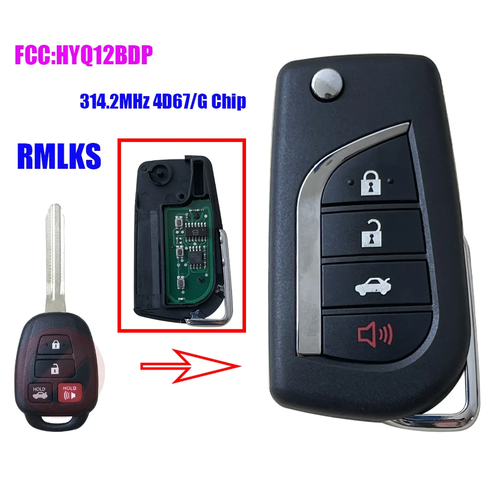 

Flip Remote Car Key 314MHz G H Chip Fob for Toyota RAV4 Tacoma 2014-2016 / Scion xB 2013-2015 FCC ID: HYQ12BDP