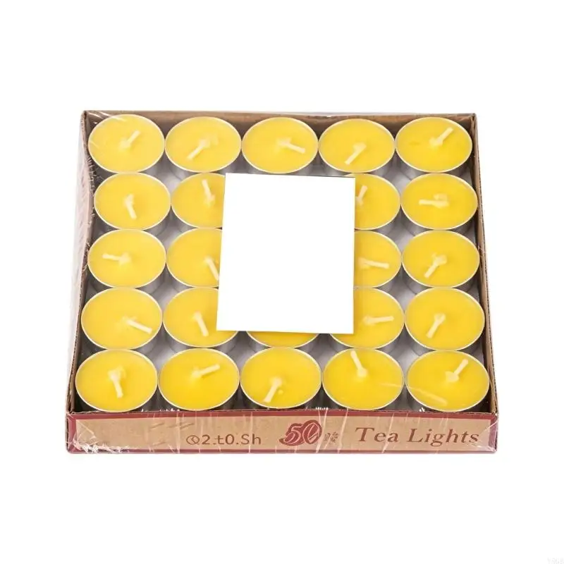 Smokeless Tealights Unscented Tealights 50pc Set, Approx 2hr Burn, Mini Tealights in Metal Cups for Dining Tables, Y5GB