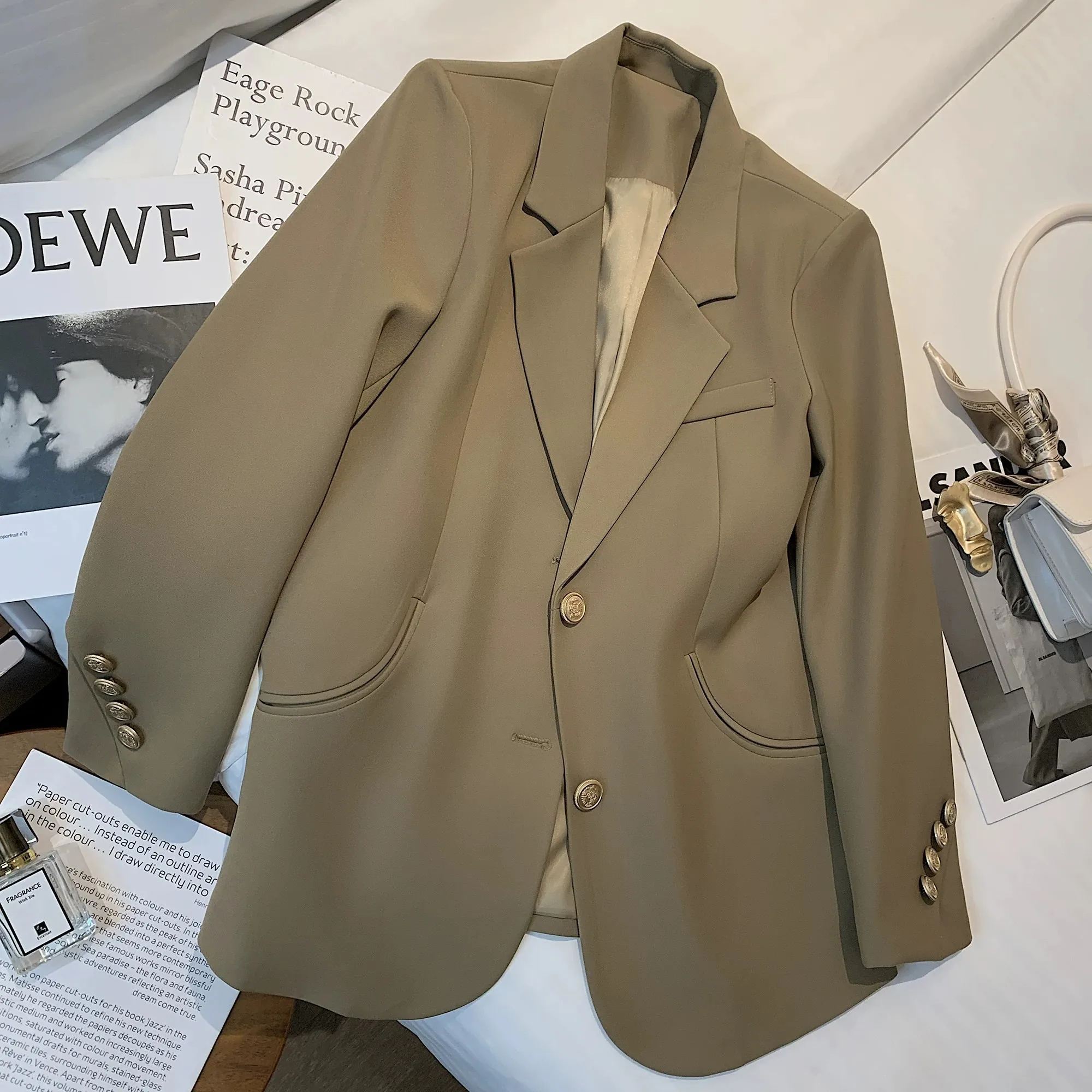 Caramel Color Women's Suit Jacket Casual High-End Style Spring Autumn New Korean Version Goddess Atmosphere Premium Leisure S...