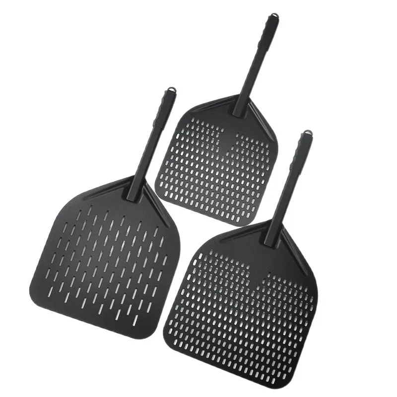 Perforated Pizza Peel with Detachable Wooden Handle Rectangular Professional Anodized Aluminum Turning Pizza Spatula