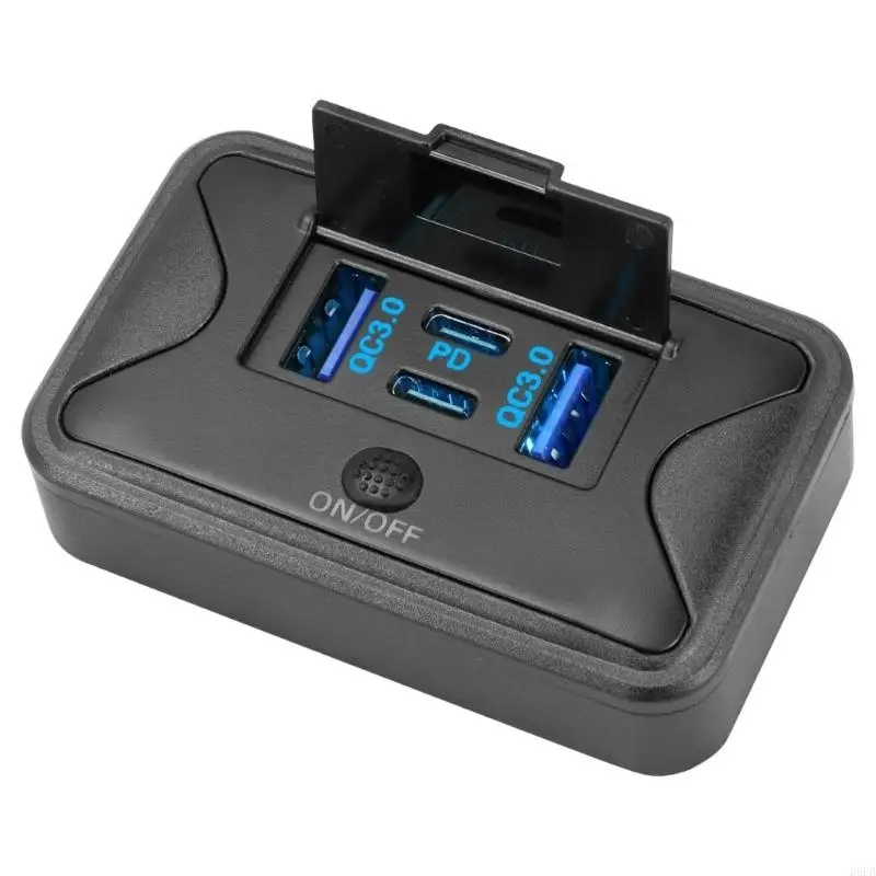 Efficient 4 Port Car Adapter With PD QC3.0 Technology Charges Multiple Devices At High Speed Simultaneously for Marine R6FB