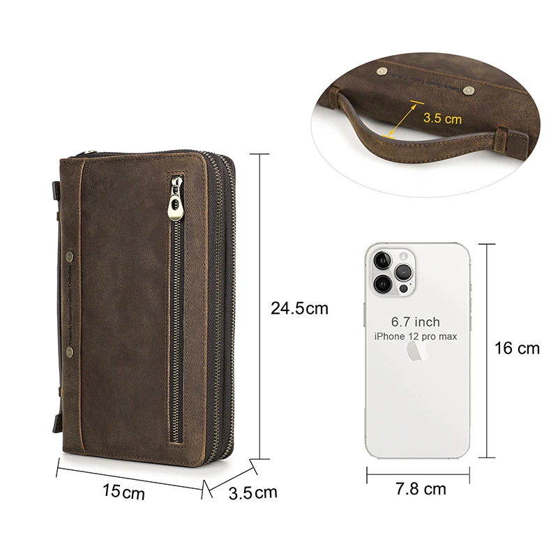 CONTACT'S-Pochette en cuir véritable pour homme, sac à main long RFID, poche pour téléphone, porte-monnaie, porte-cartes, grande capacité