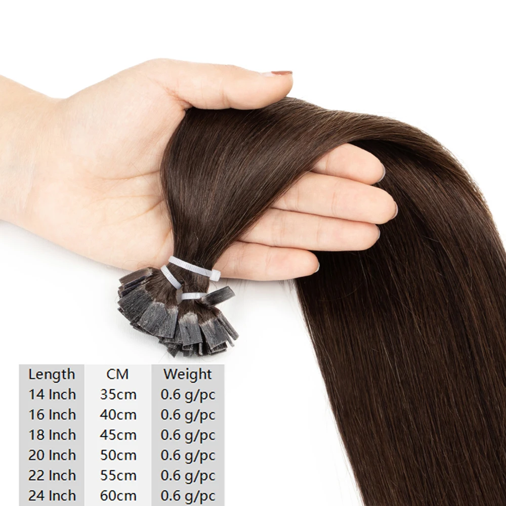 البني طرف مسطح وصلات شعر الشعر البشري 12-20 بوصة طرف مسطح وصلات شعر براون نصائح مسطحة وصلات شعر طبيعية 30 جرام 50 قطعة