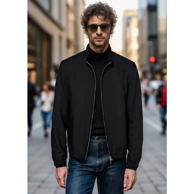 Spring and Autumn New Men's Casual Double Head Jackets Commuting Daily Zipper Solid Color Flip Collar Jackets Men's Jackets