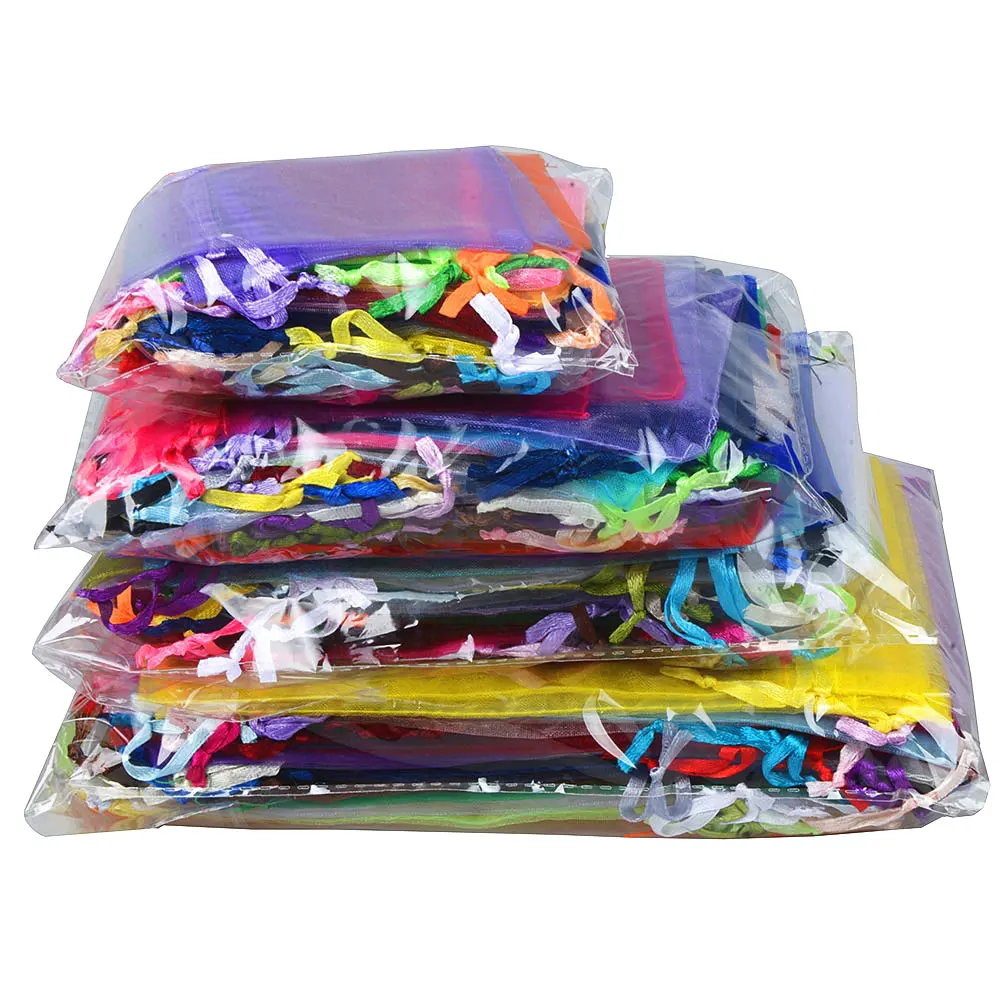 50/100pcs Colorful Organza Gift Bag 5x7 7x9 9x12 10x15 13x18cm Christmas Party Wedding Candy Jewelry Packaing Drawstring pouches